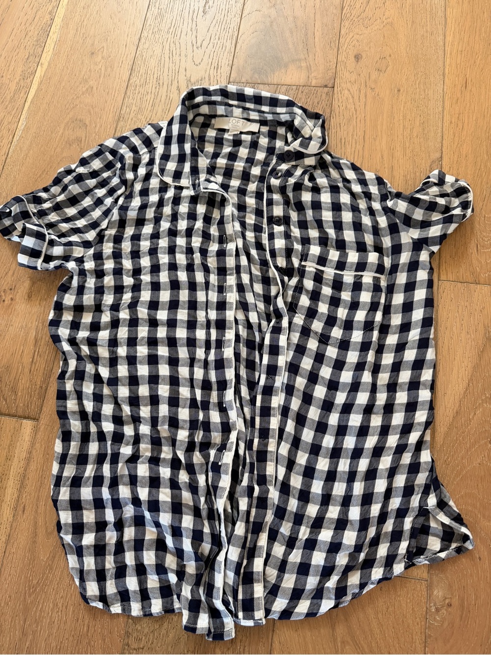 LOFT Navy and White Gingham Button-Down Sleep Shirt
